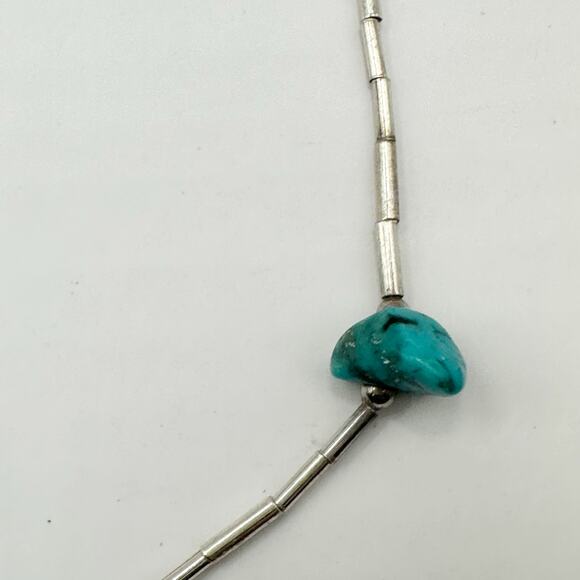 Southwestern Liquid Silver Choker Turquoise Chunky Stone Necklace 15.5" long - Picture 8 of 11